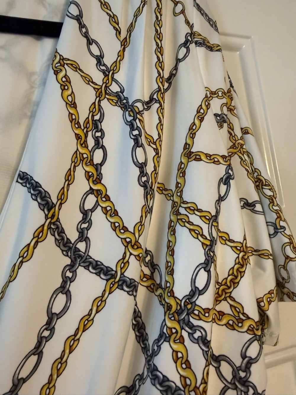 INC International Concepts Chain-Print Surplice Top - White/Gold/Gray - Picture 3 of 5